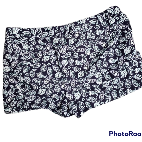 Ann Taylor Loft Short Paisley Print Preppy Coastal Cotton Beach Nautical Size 16 - Picture 5 of 6
